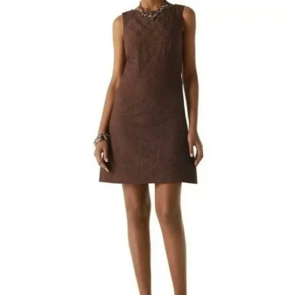 WHBM Brown Espresso Sleeveless Embroidered Shift Dress 14